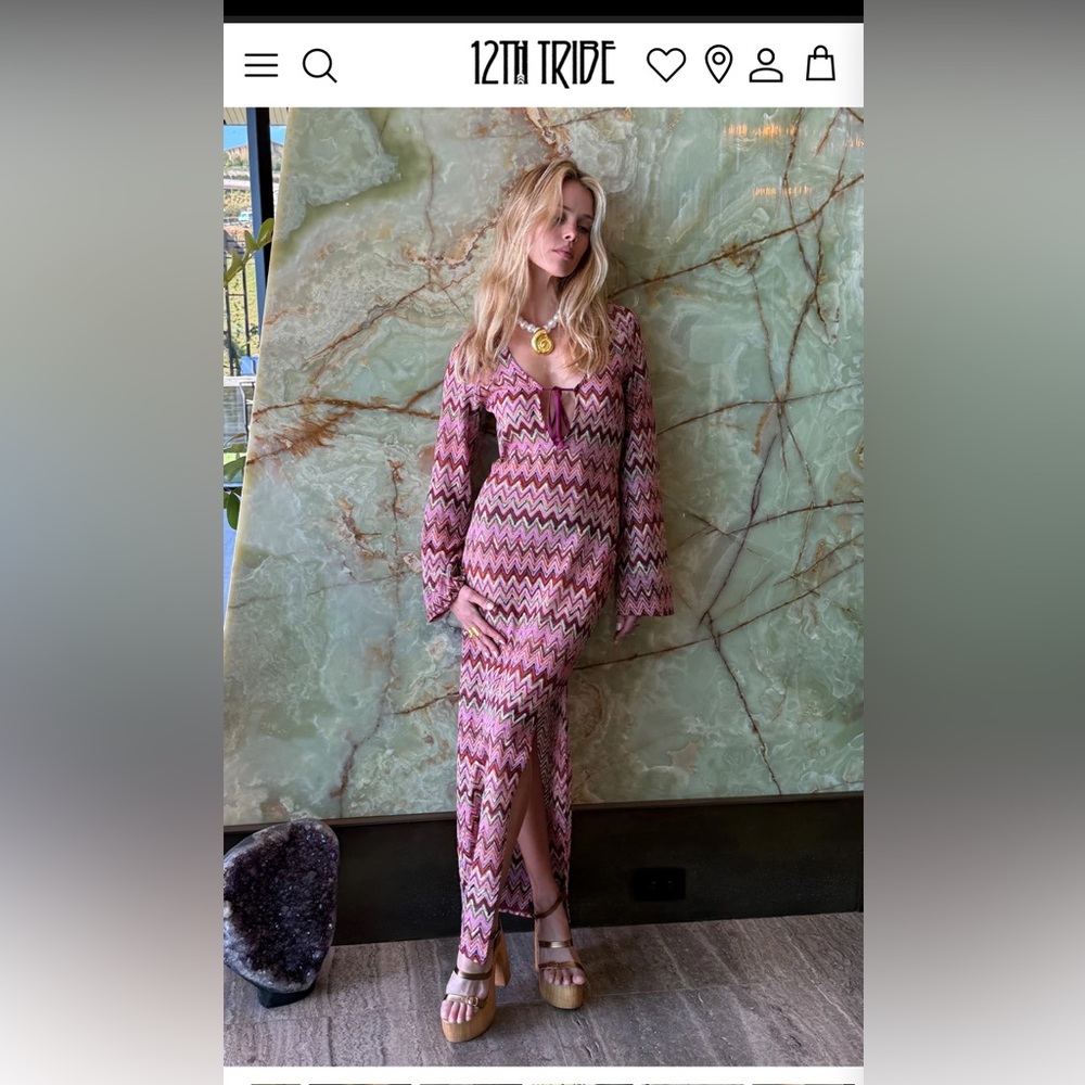 12th Tribe Elegant Pink Zigzag Maxi Coverup Dress